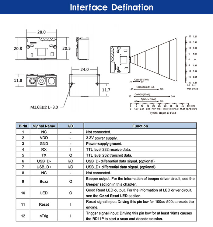 RD11P โมดูลสแกนเนอร์รหัส QR OEM